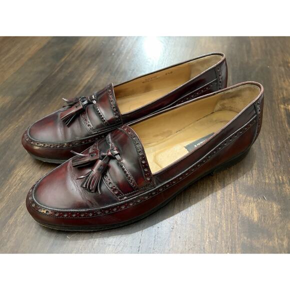 BALLY Shoes Men\'s 9.5 D Oxblood Leather David Tassel Brogue Slip On Loafer EUC main image 7